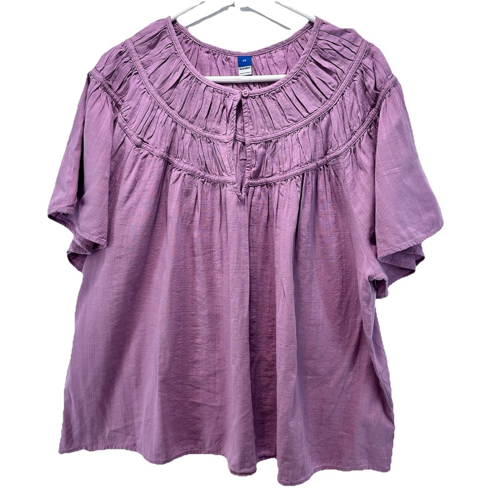 Old Navy‎ Top Womens 2X Ruffle Short Sleeve Keyhole Neck Lightweight Pink
